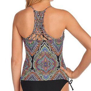 Raisins Baja Surf Macrame Back Tankini Swim Top M